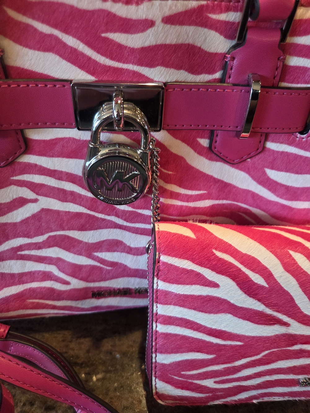 Michael Kors Hot Pink Zebra Print Calf Hair Mini Satchel with Wristlet - Picture 2 of 12